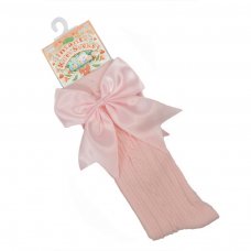 S350-BP: Baby Pink Knee Length Socks w/Large Bow (0-24 Months)